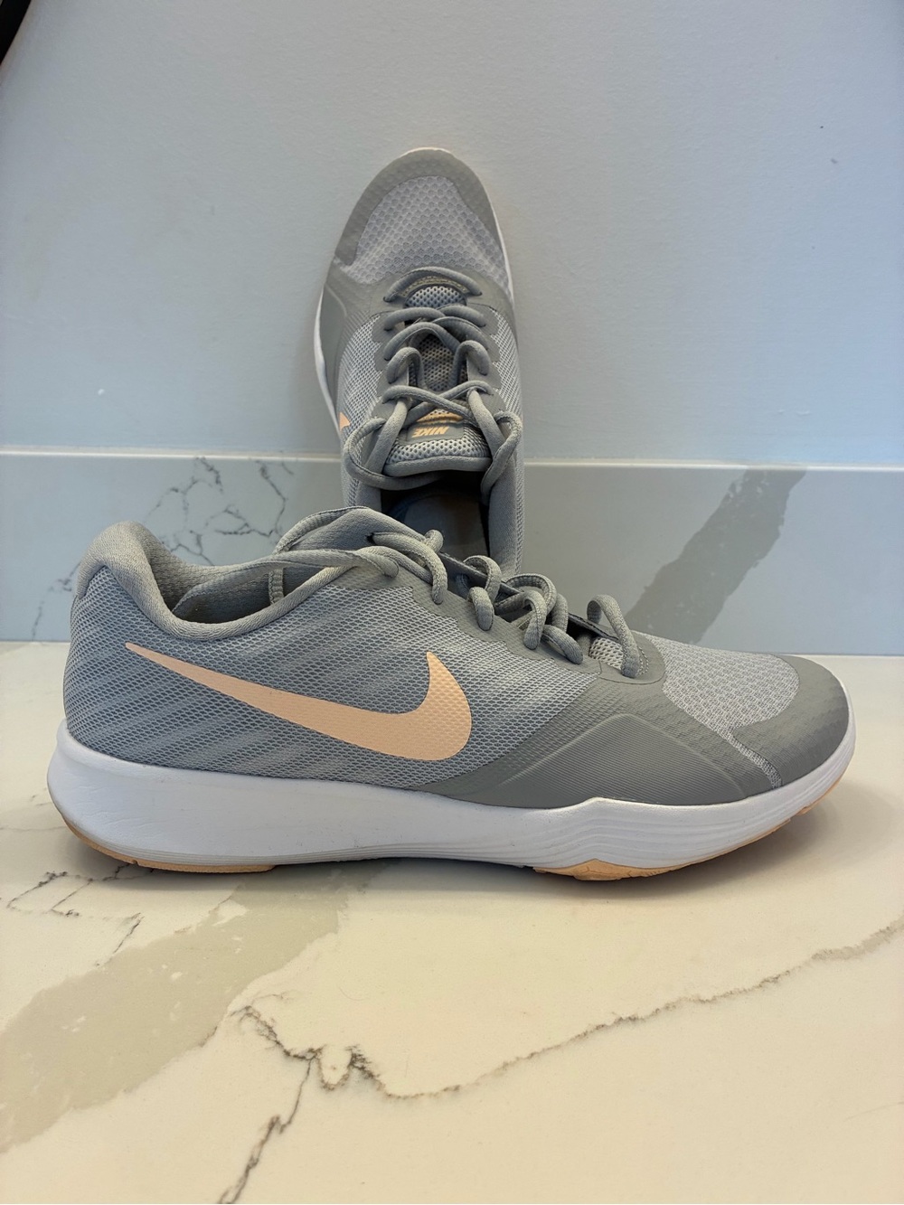 Nike Gray Sneakers with Pale Pink Swoosh
